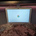 Google Nest Hub under-cabinet swivel mount installed below a kitchen cabinet